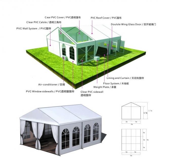 Tente claire adaptée aux besoins du client de noce de toit de PVC avec la porte en verre/PVC