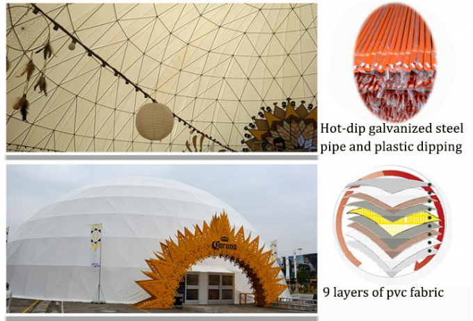 Tente blanche ronde de demi sphère, tente de dôme géodésique de diamètre de 35m
